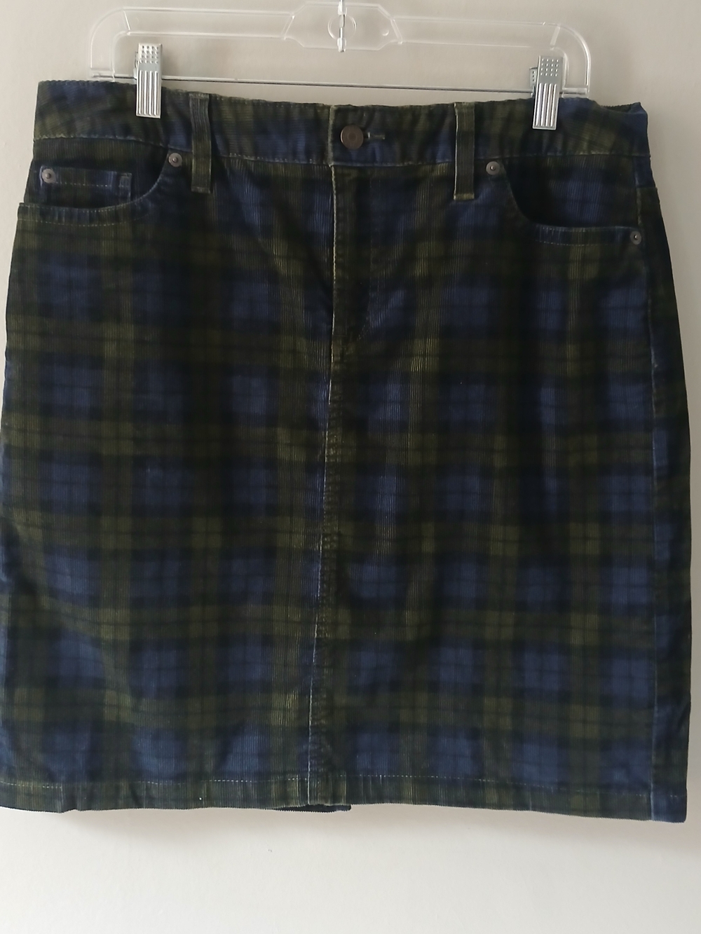 L.L Bean Women's Size 12P Vintage Tartan Plaid Corduroy Mini Skirt Blue Green